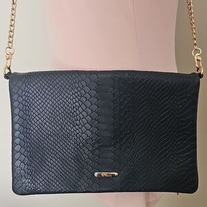 GiGi New York Navy Snake-Embossed Crossbody Bag with Gold Chain